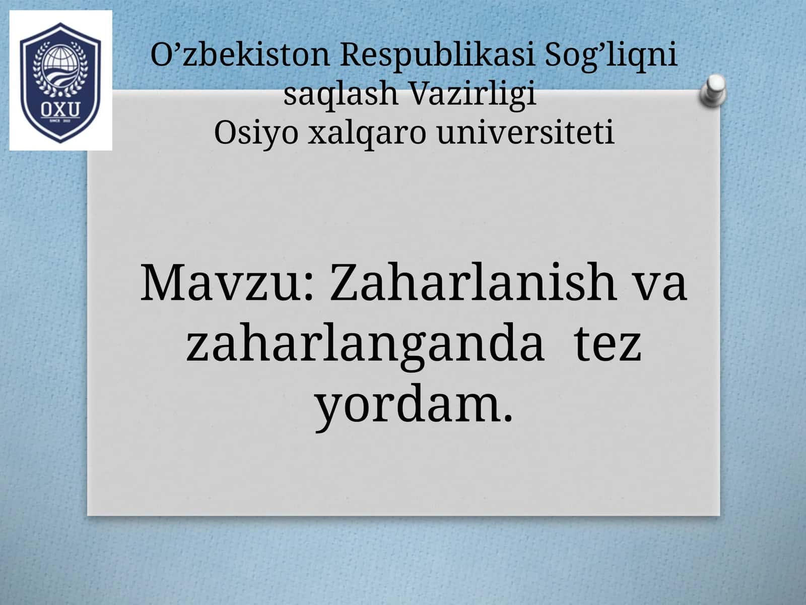 Zaharlanish va zaharlanganda tez yordam