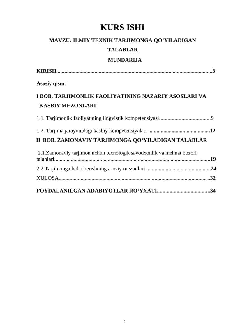 ILMIY TEXNIK TARJIMONGA QO‘YILADIGAN TALABLAR