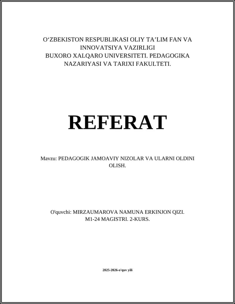 PEDAGOGIK JAMOAVIY NIZOLAR VA ULARNI OLDINI OLISH