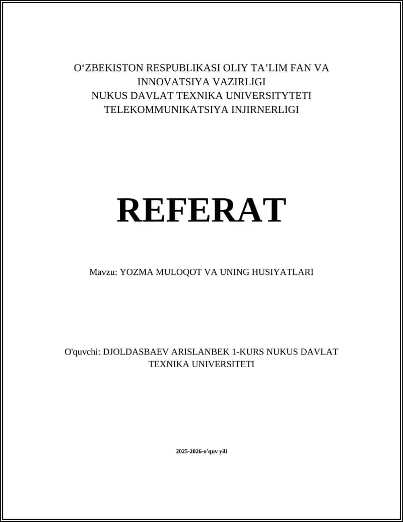 YOZMA MULOQOT VA UNING HUSIYATLARI
