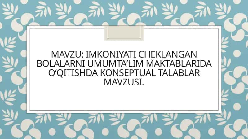 Imkoniyat cheklangan bolalar uchun umumiy ta'lim maktablari darslaridagi konseptual talablar