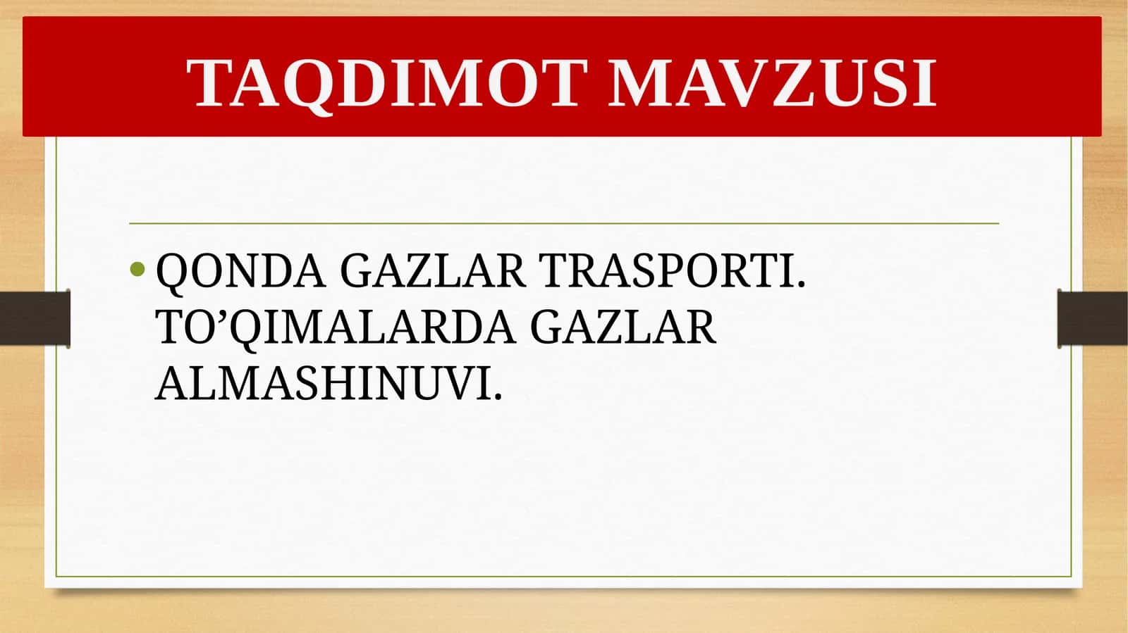 QONDA GAZLAR TRASPORTI. TO’QIMALARDA GAZLAR ALMASHINUVI