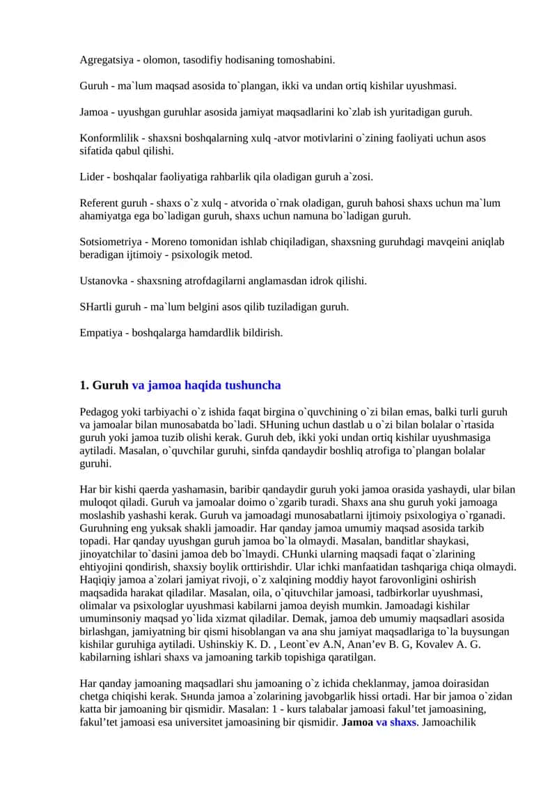 Guruh va jamoa haqida tushuncha