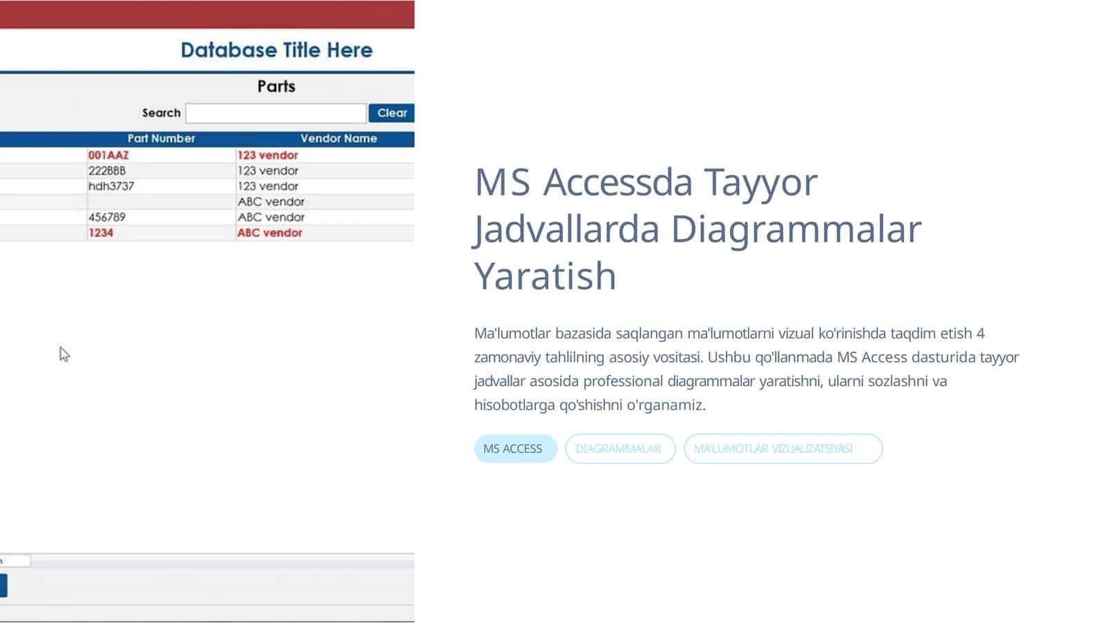 MSAccessda Tayyor Jadvallarda Diagrammalar Yaratish