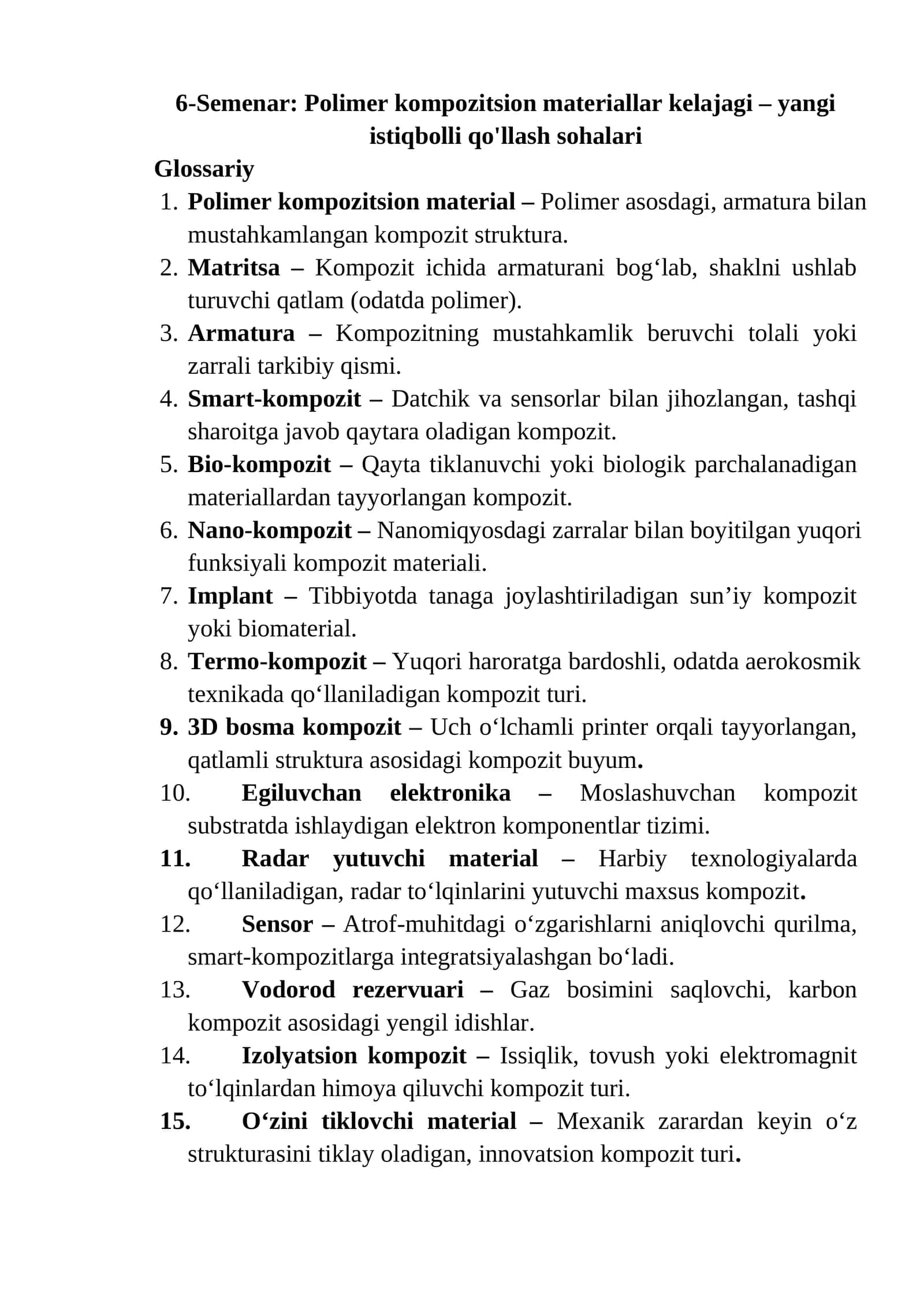 Polimer kompozitsion materiallar kelajagi – yangi istiqbolli qo'llash sohalari
