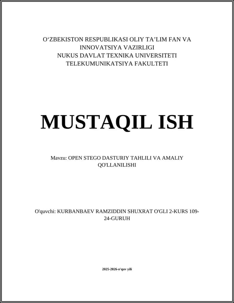 OPEN STEGO DASTURIY TAHLILI VA AMALIY QO'LLANILISHI