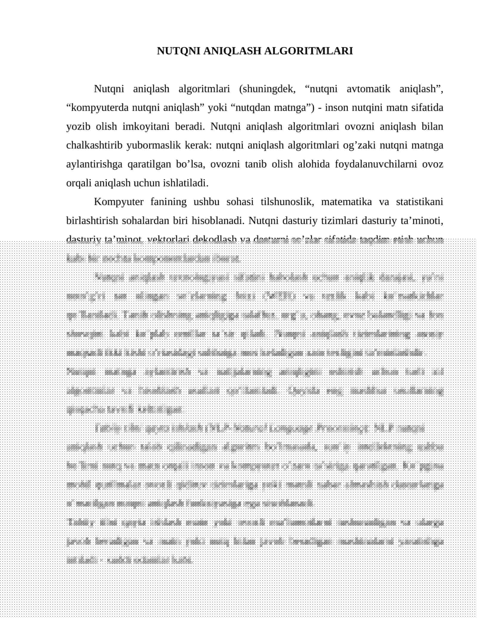 NUTQNI ANIQLASH ALGORITMLARI