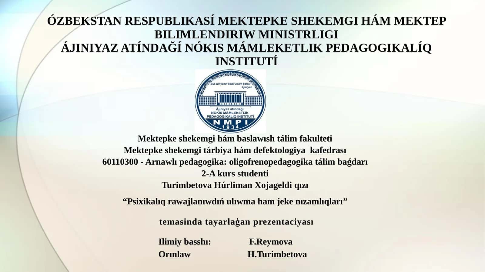 Falsafa: Psixikalıq Rawajlanıw