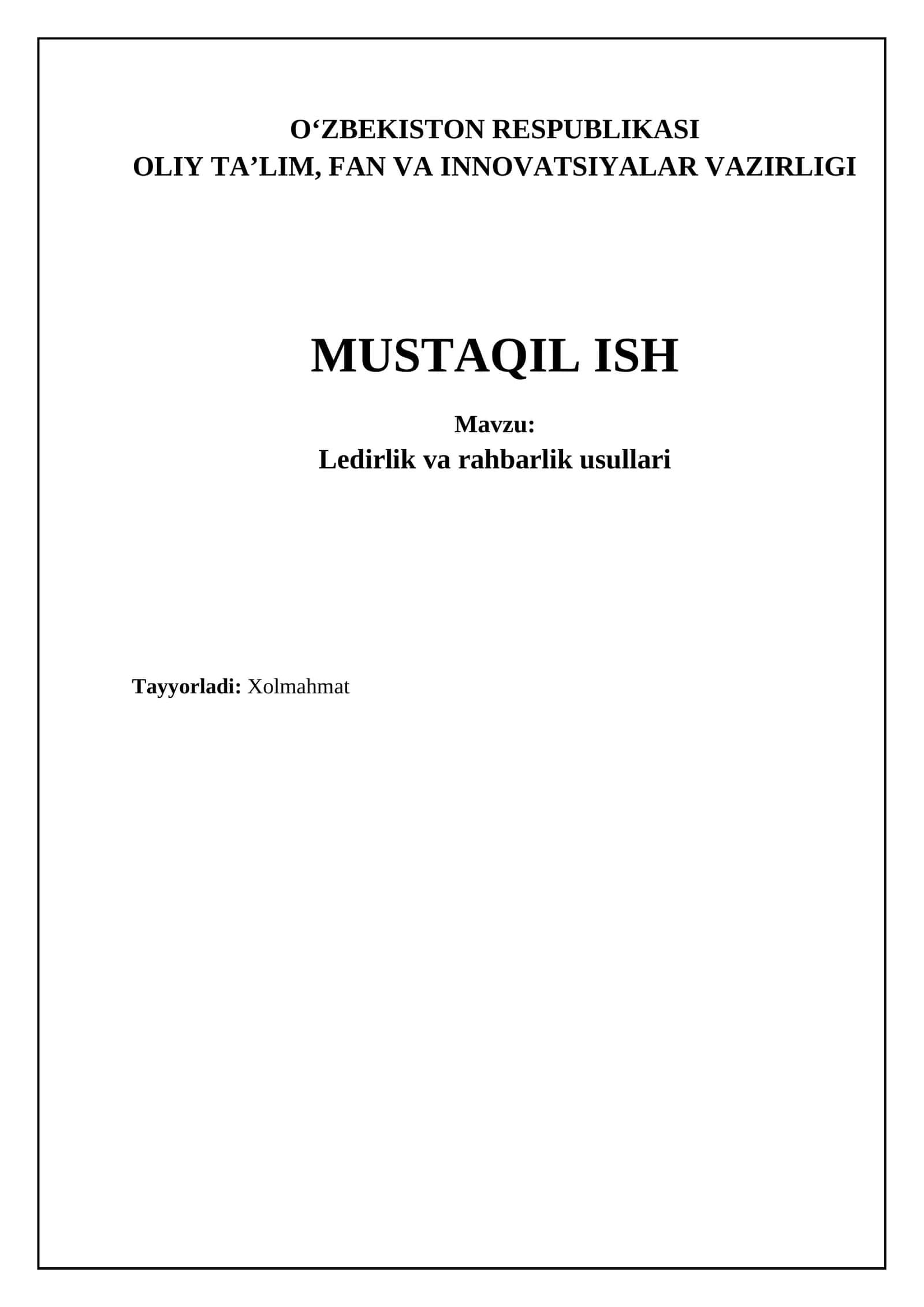 Ledirlik va rahbarlik usullari