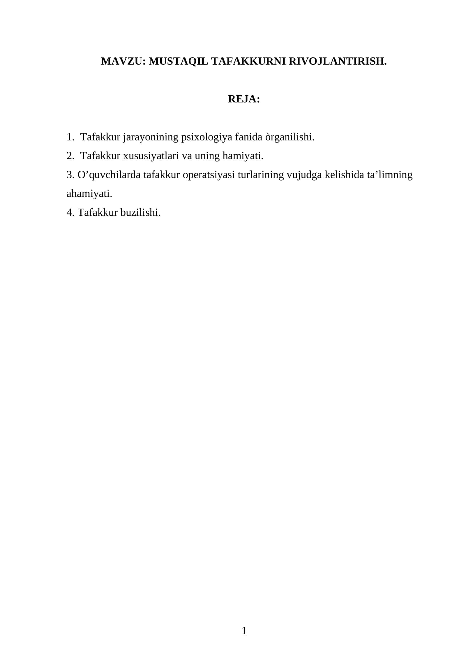 MUSTАQIL TАFАKKURNI RIVОJLАNTIRISH