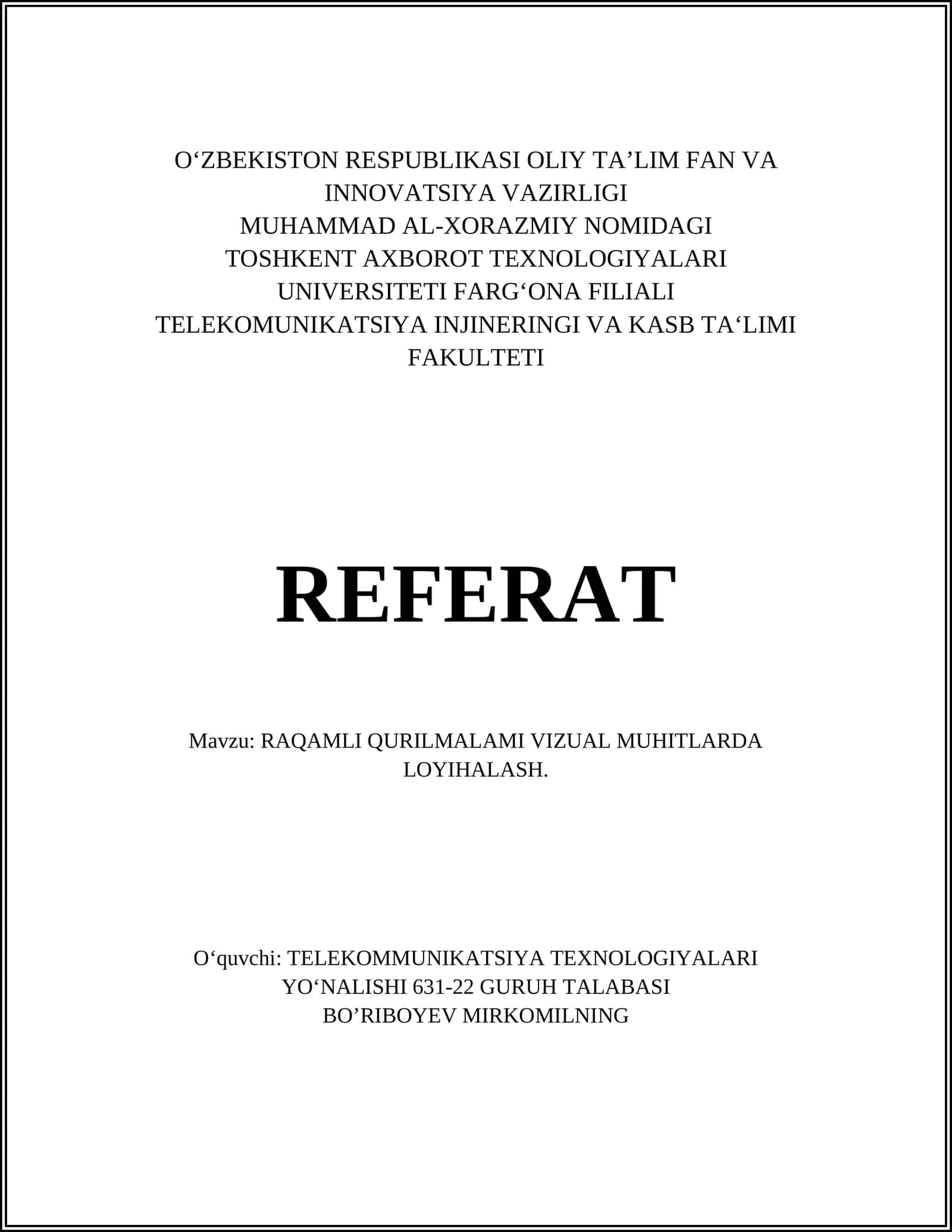 RAQAMLI QURILMALAMI VIZUAL MUHITLARDA LOYIHALASH
