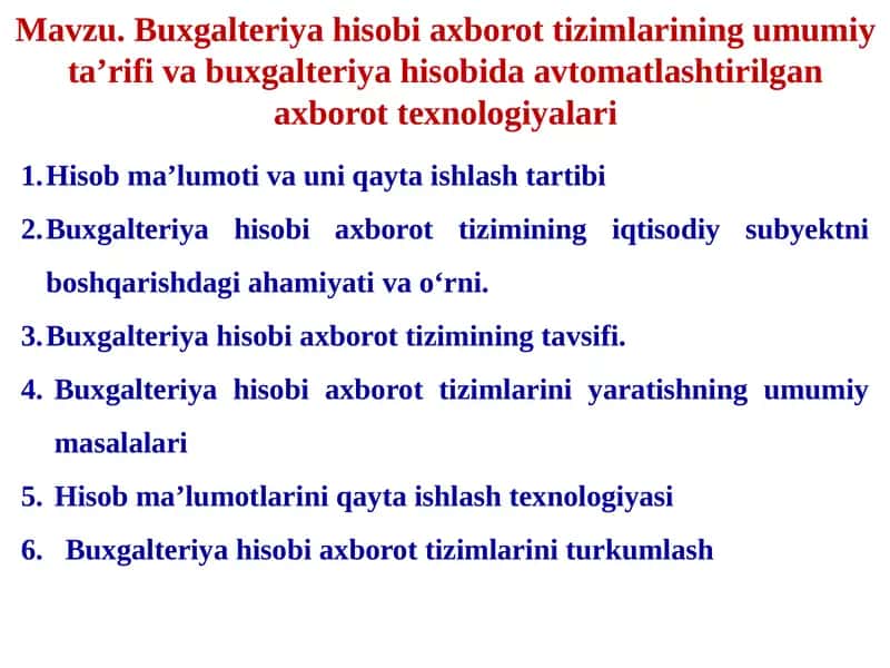 Buxgalteriya hisobi axborot tizimlari