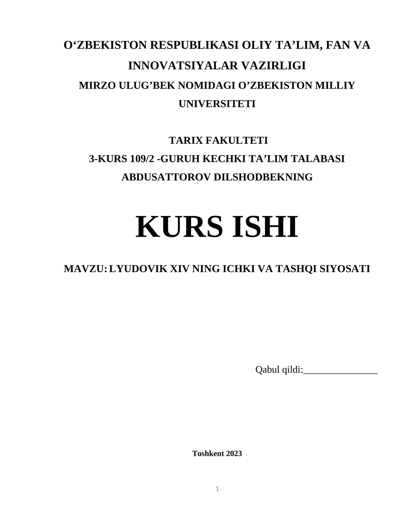 LYUDOVIK XIV NING ICHKI VA TASHQI SIYOSATI