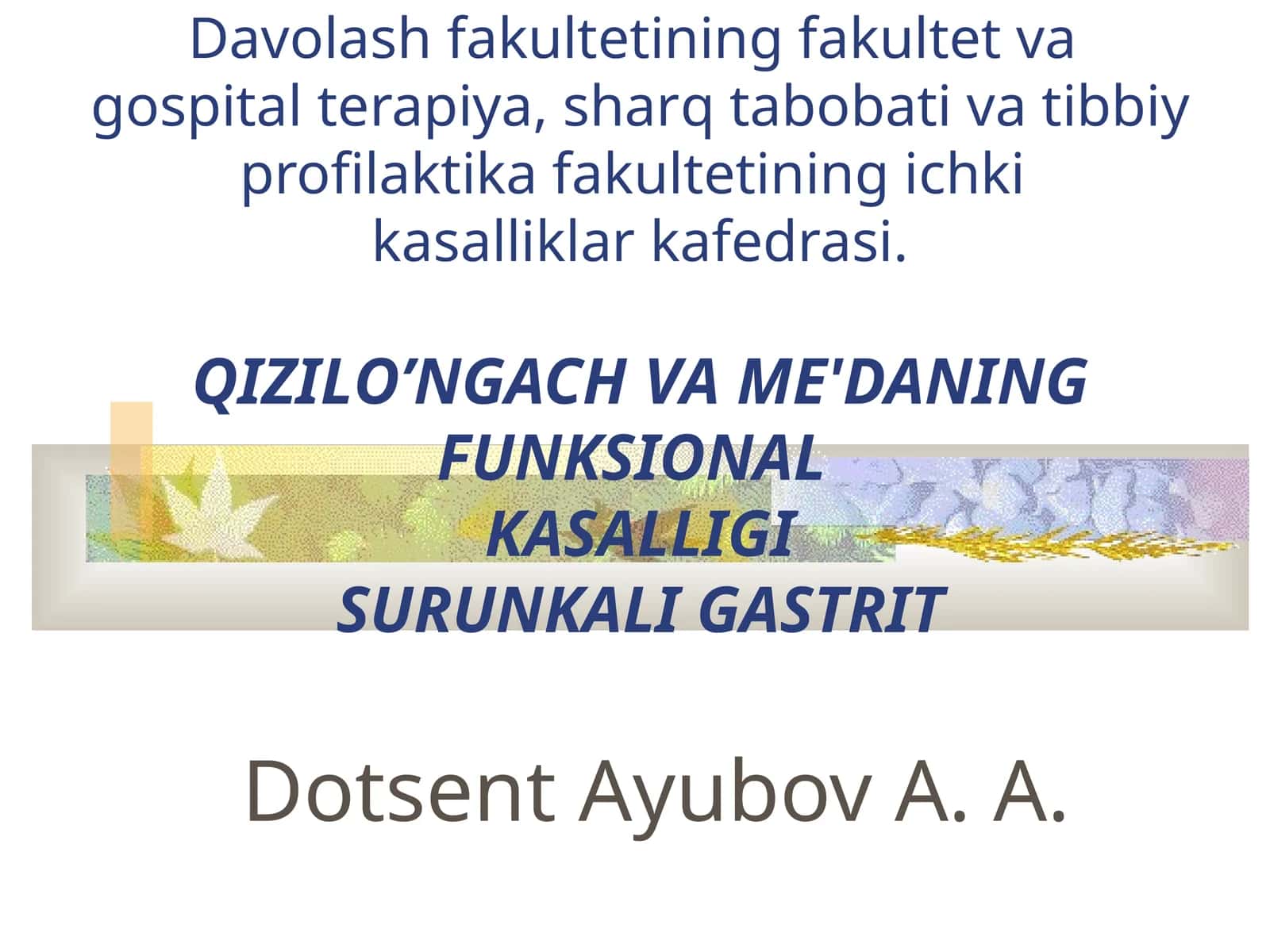 QIZILO’NGACHVA ME'DANING FUNKSIONAL KASALLIGI SURUNKALI GASTRIT