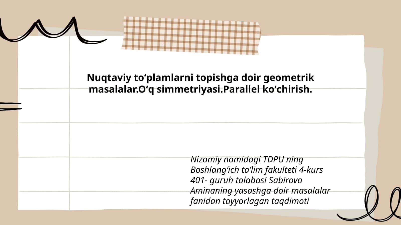 Nuqtaviy to'plamlarni topishga doir geometrik masalalar