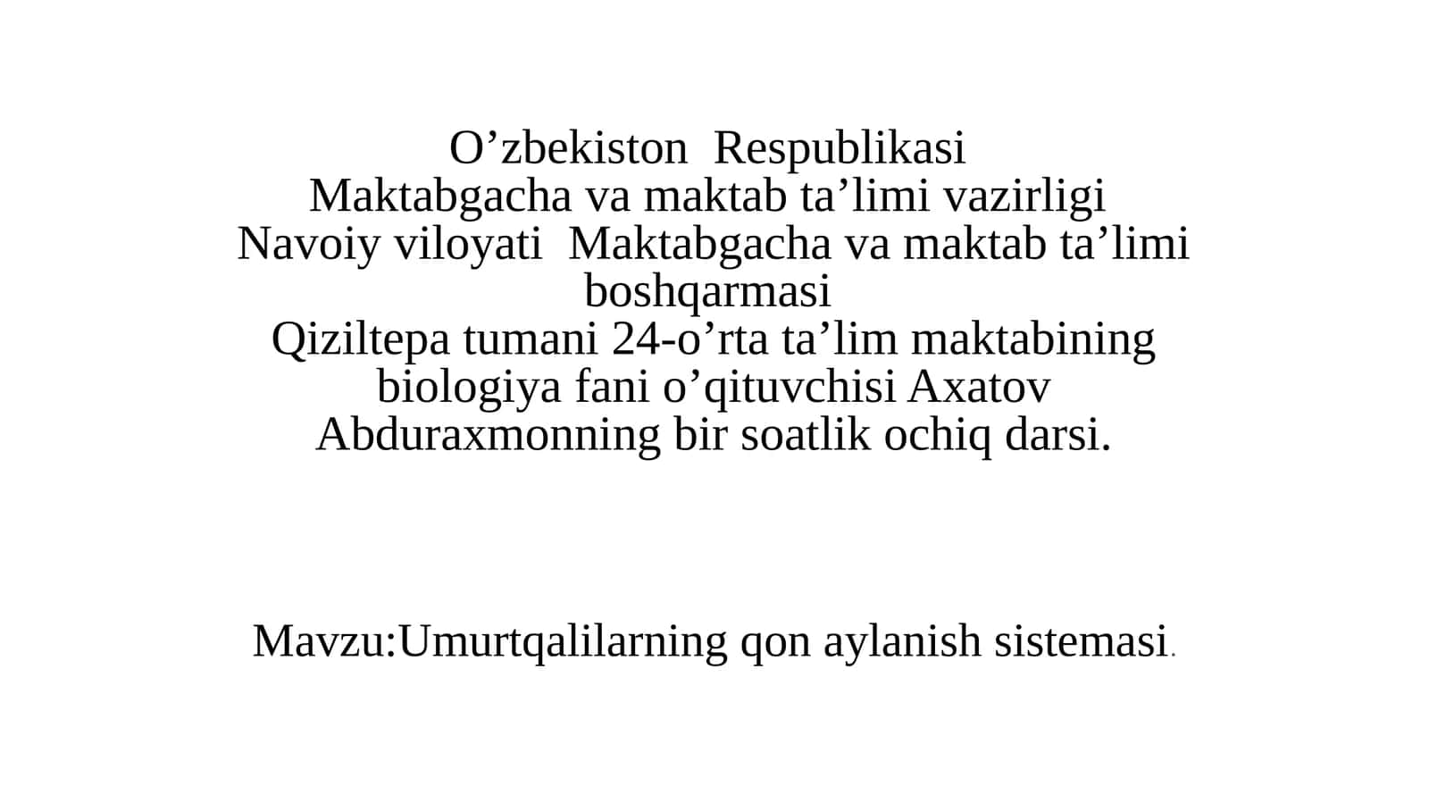 Umurtqalilarning qon aylanish sistemasi