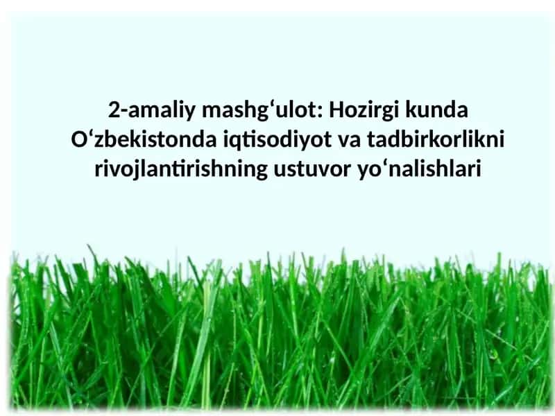 O‘zbekistonda iqtisodiyot va tadbirkorlikni rivojlantirishning ustuvor yo‘nalishlari