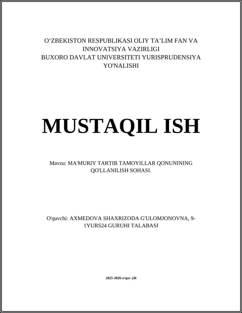 MA'MURIY TARTIB TAMOYILLAR QONUNINING QO'LLANILISH SOHASI