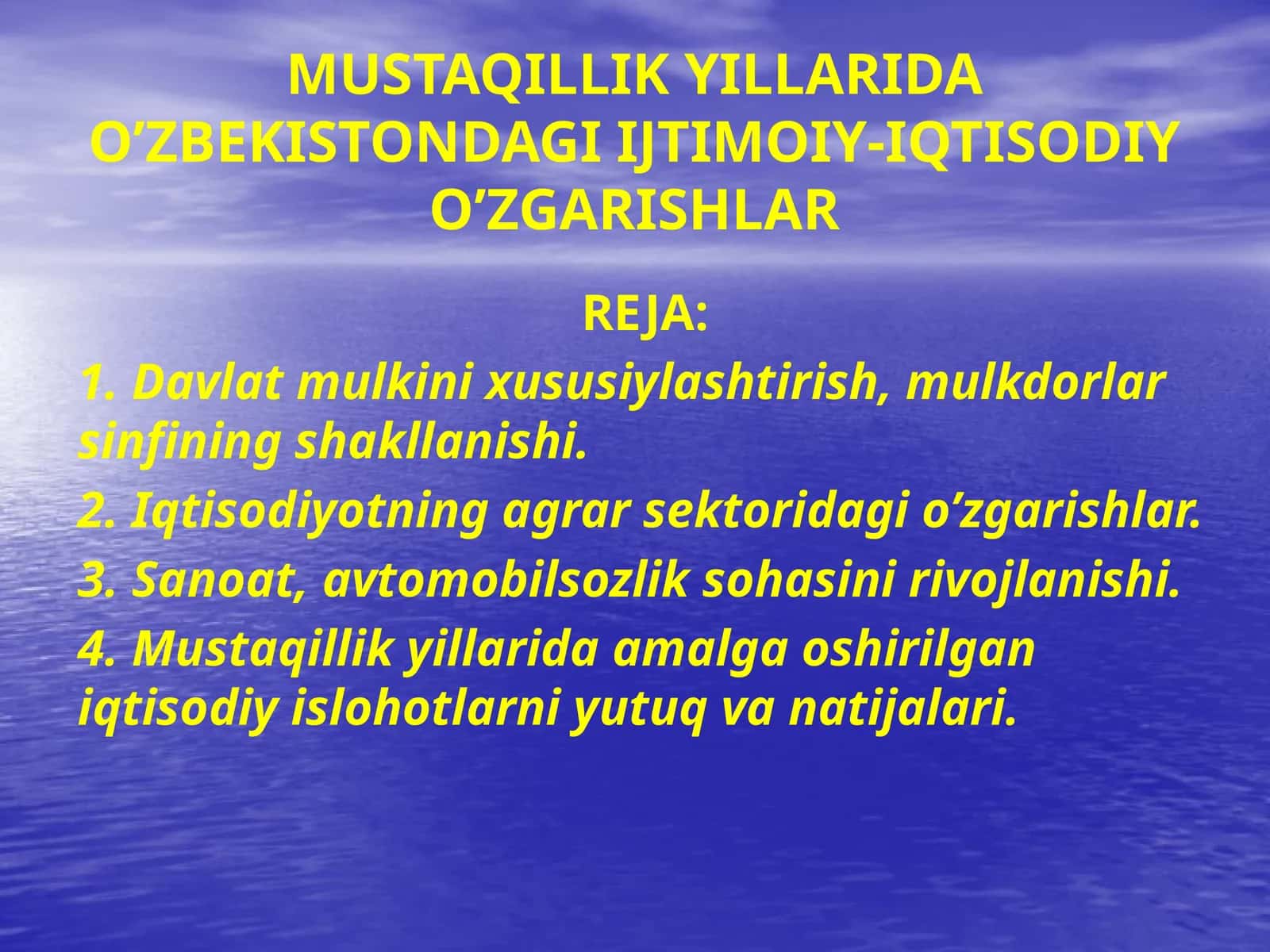 Iqtisodiyotning agrarsektoridagi o’zgarishlar