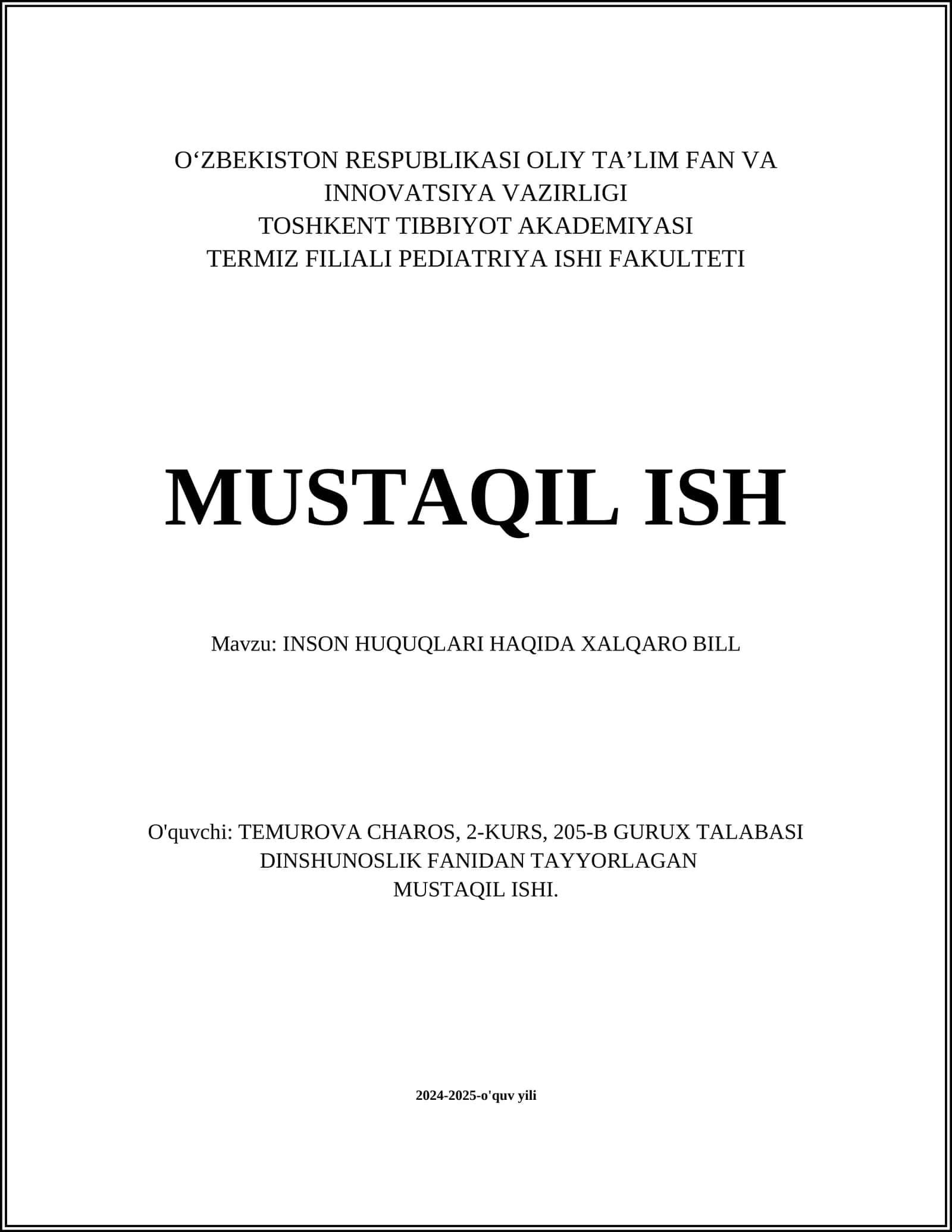 INSON HUQUQLARI HAQIDA XALQARO BILL