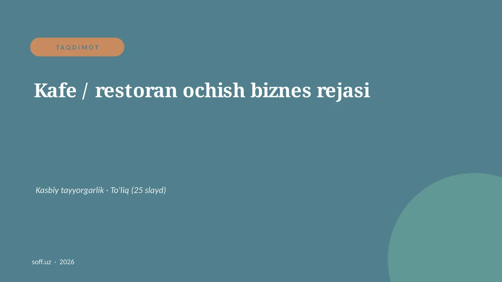 Kafe / restoran ochish biznes rejasi