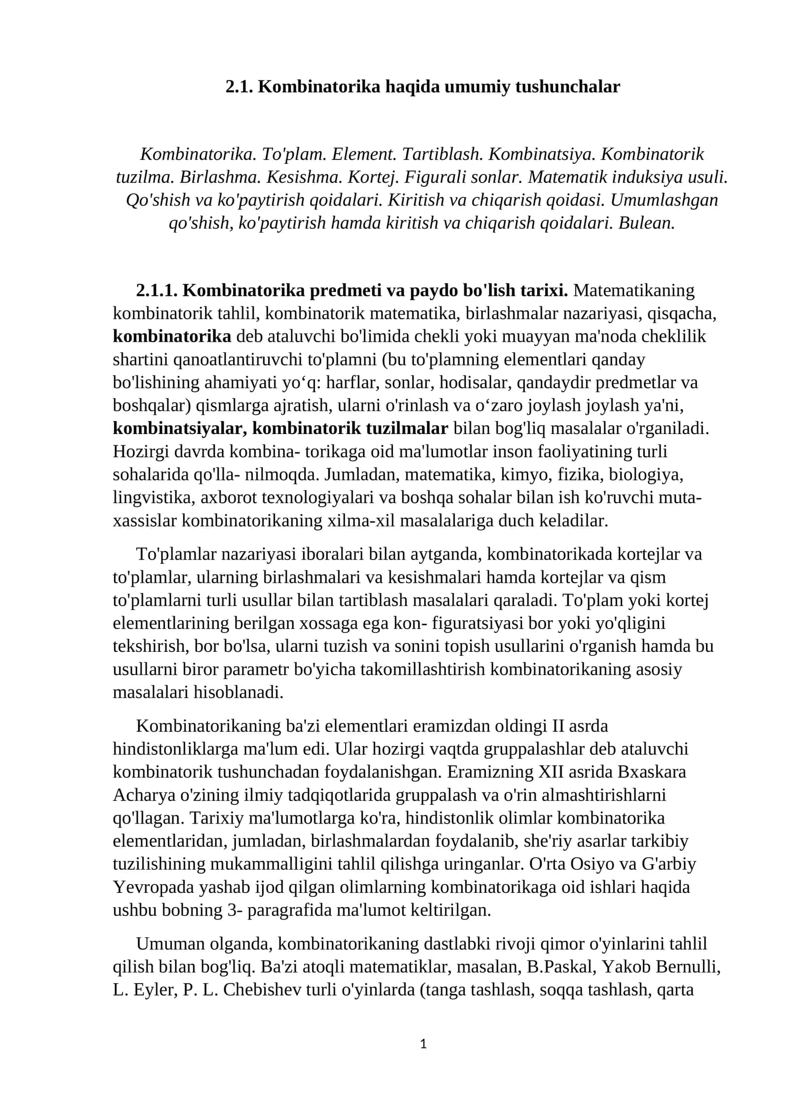 Kombinatorika haqida umumiy tushunchalar