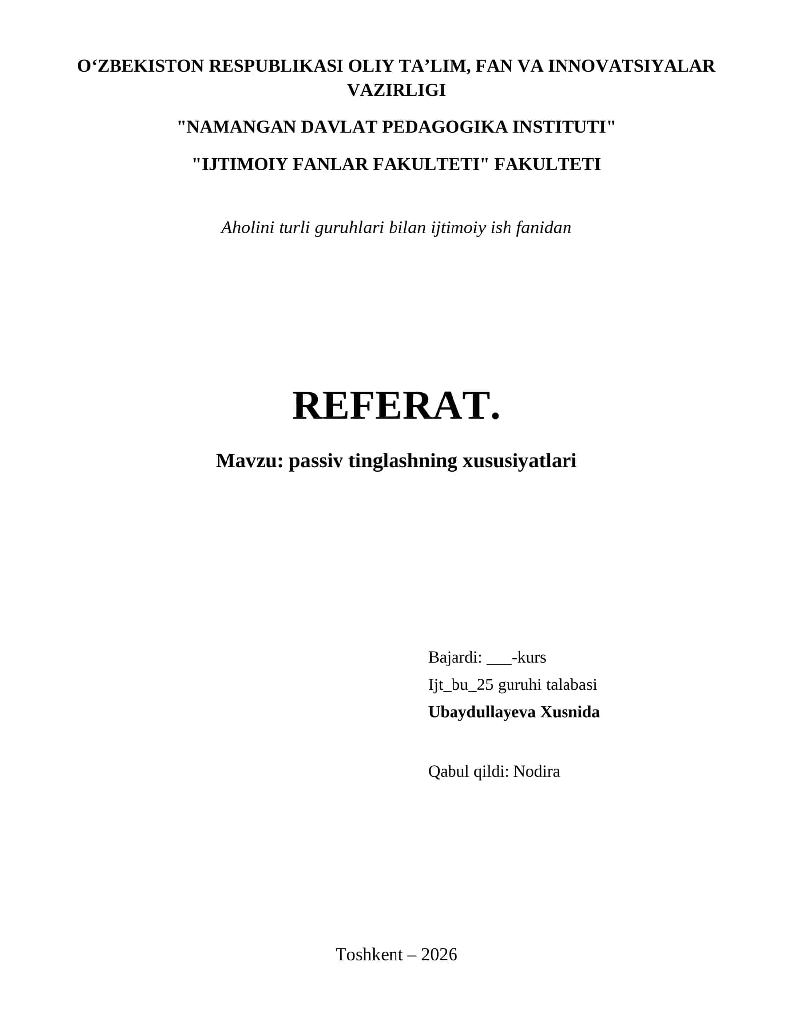 passiv tinglashning xususiyatlari