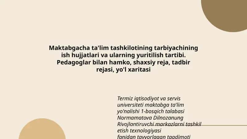 Normamatova Dilnozanung Rivojlantiruvchi markazlarni tashkil etish texnologiyasi