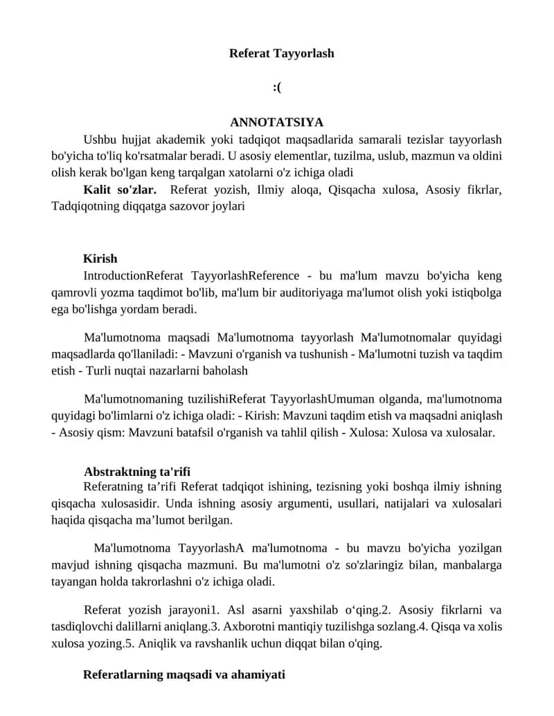 Referat Tayyorlash