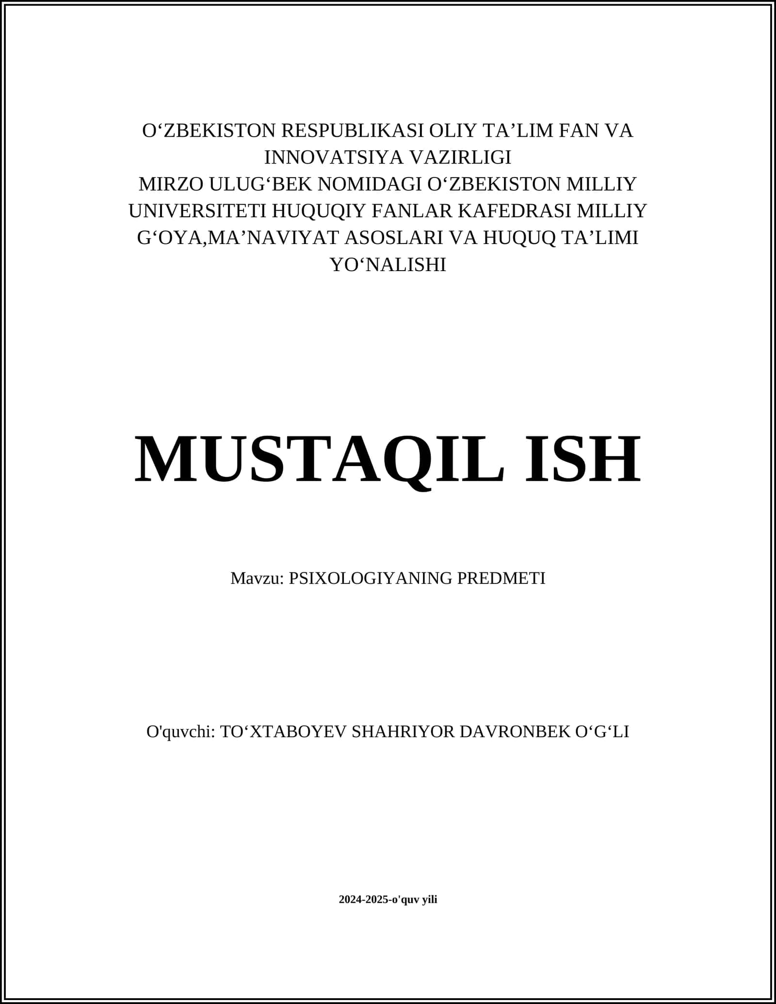 PSIXOLOGIYANING PREDMETI