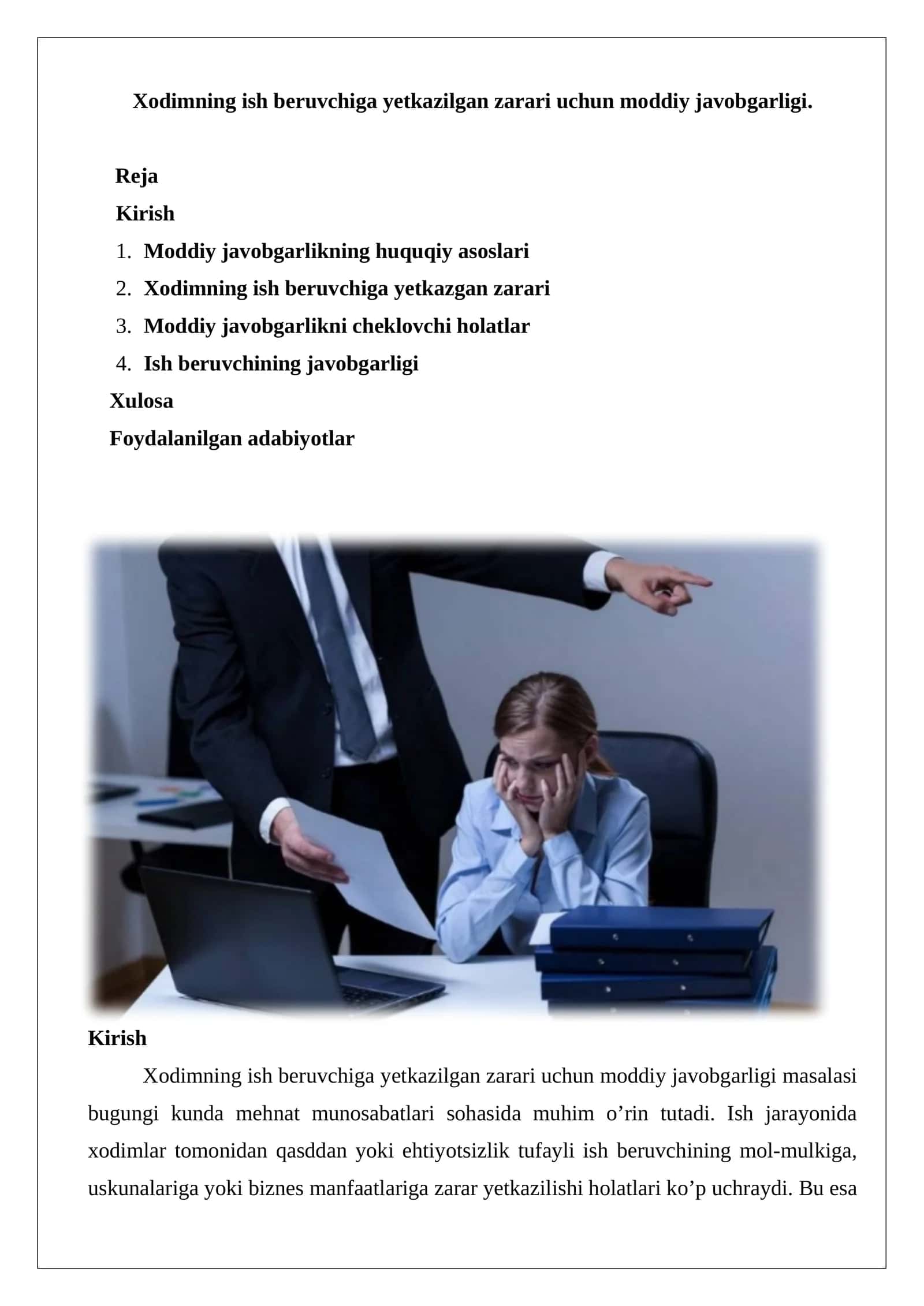 Moddiy javobgarlikning huquqiy asoslari
