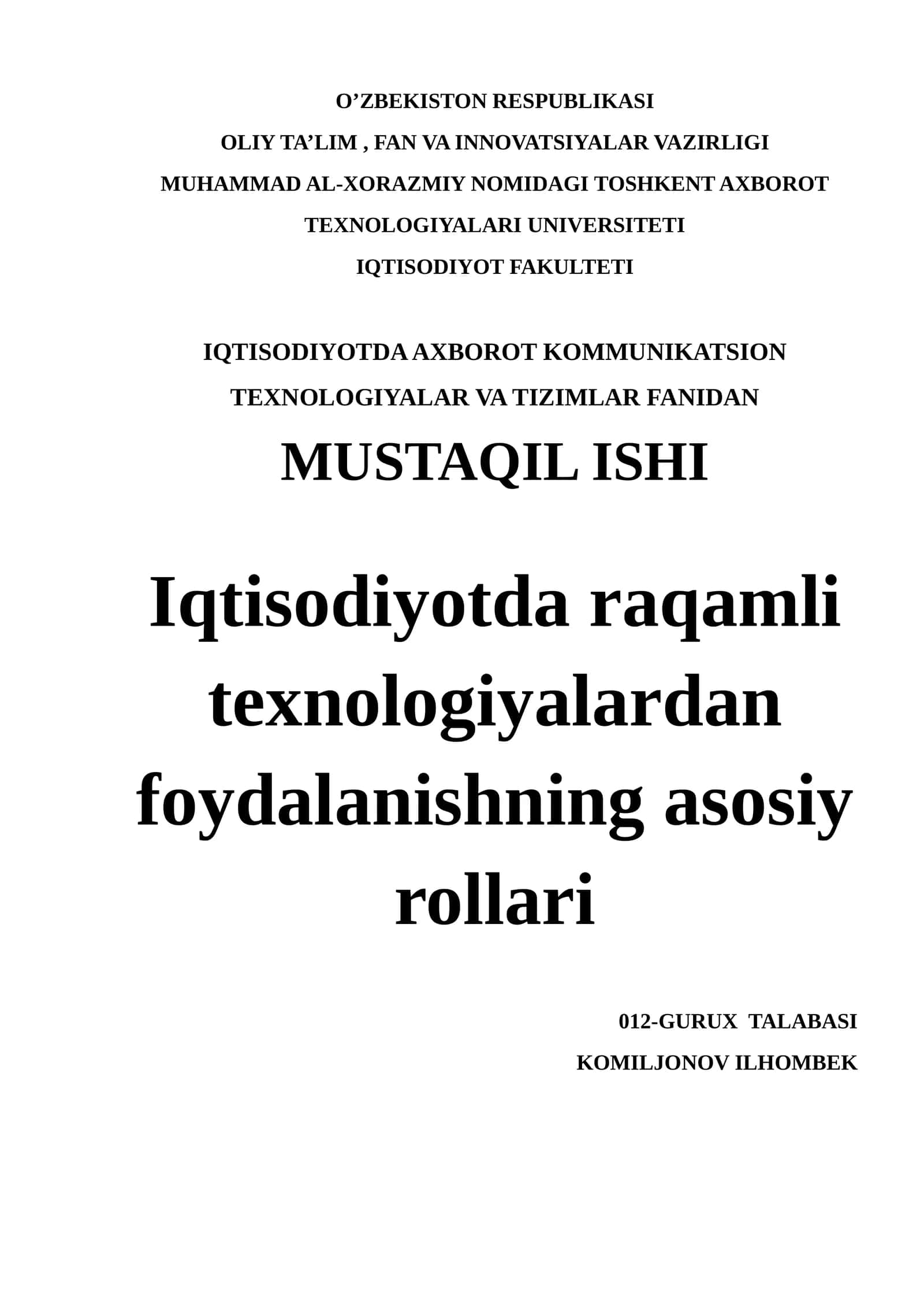 Raqamli iqtisodiyotga kirish
