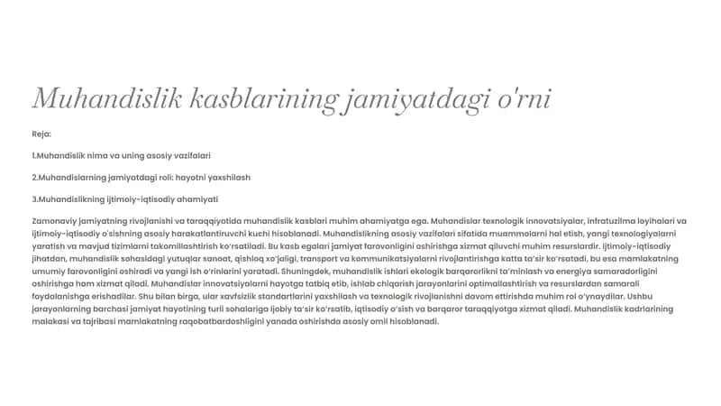 Muhandislik kasblarining jamiyatdagi o'rni