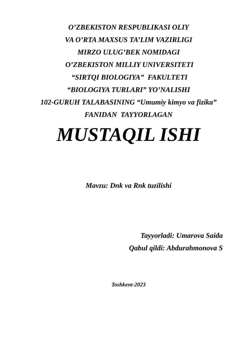 "Dnk va Rnk tuzilishi"