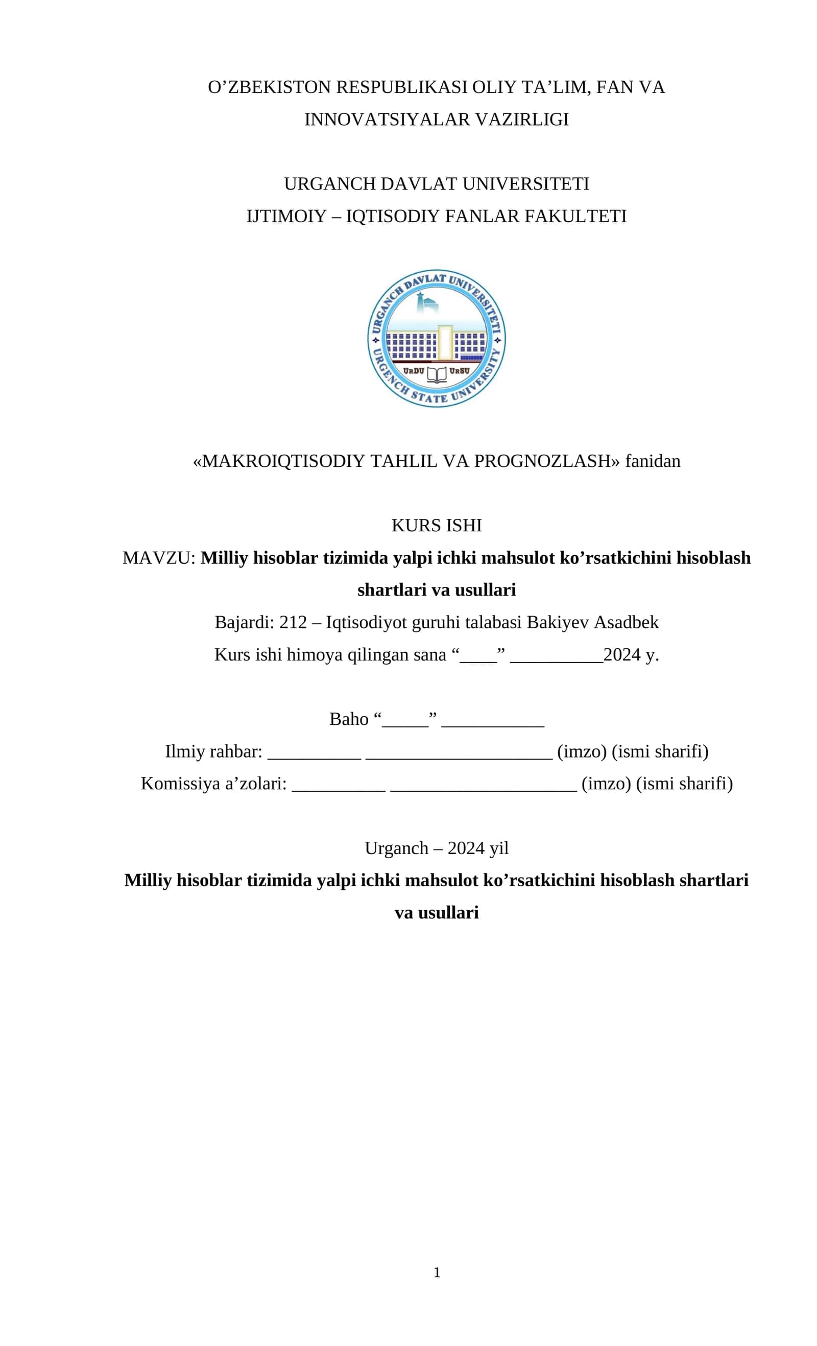 MAKROIQTISODIY TAHLIL VA PROGNOZLASH