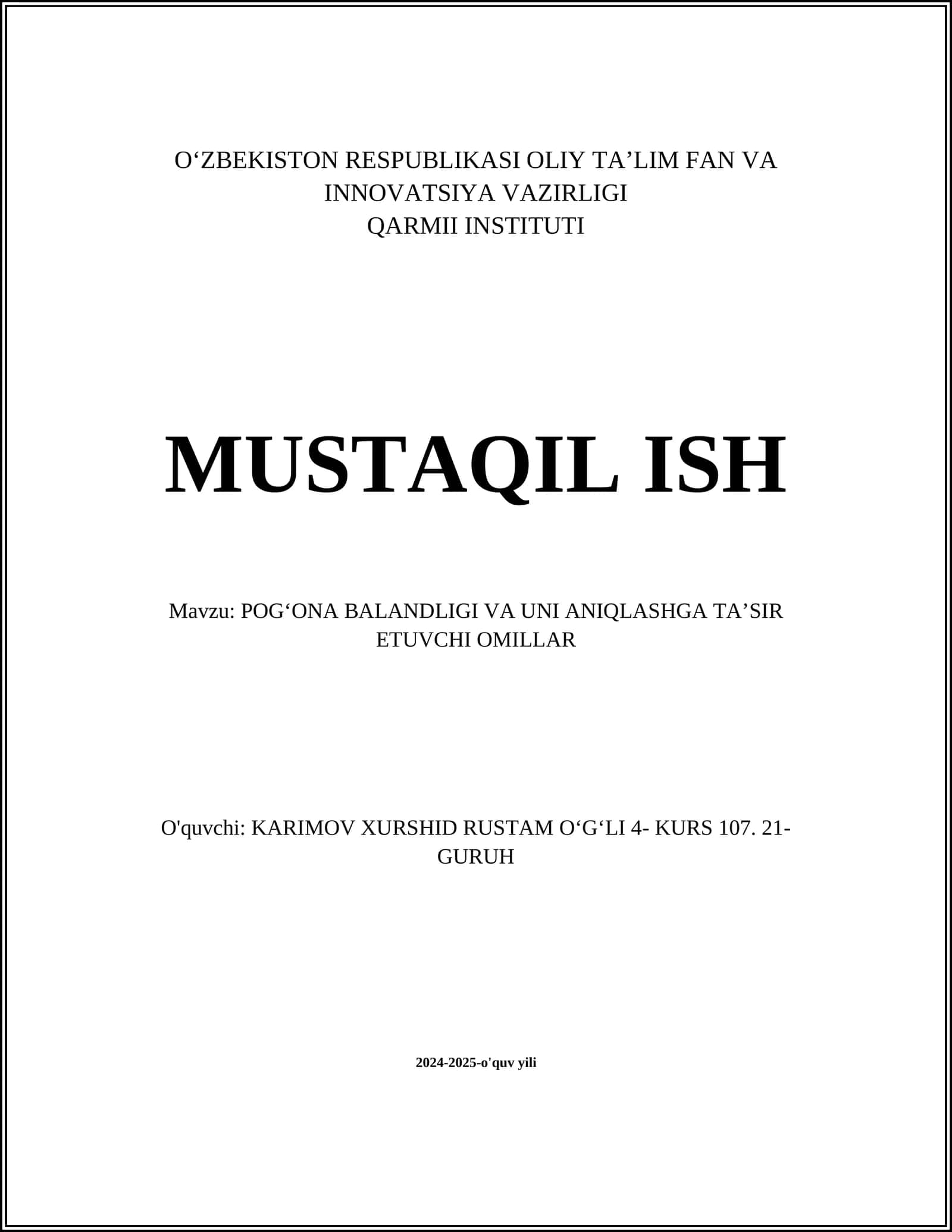 Pogʻona balandligi va uni aniqlashga ta'sir etuvchi omillar