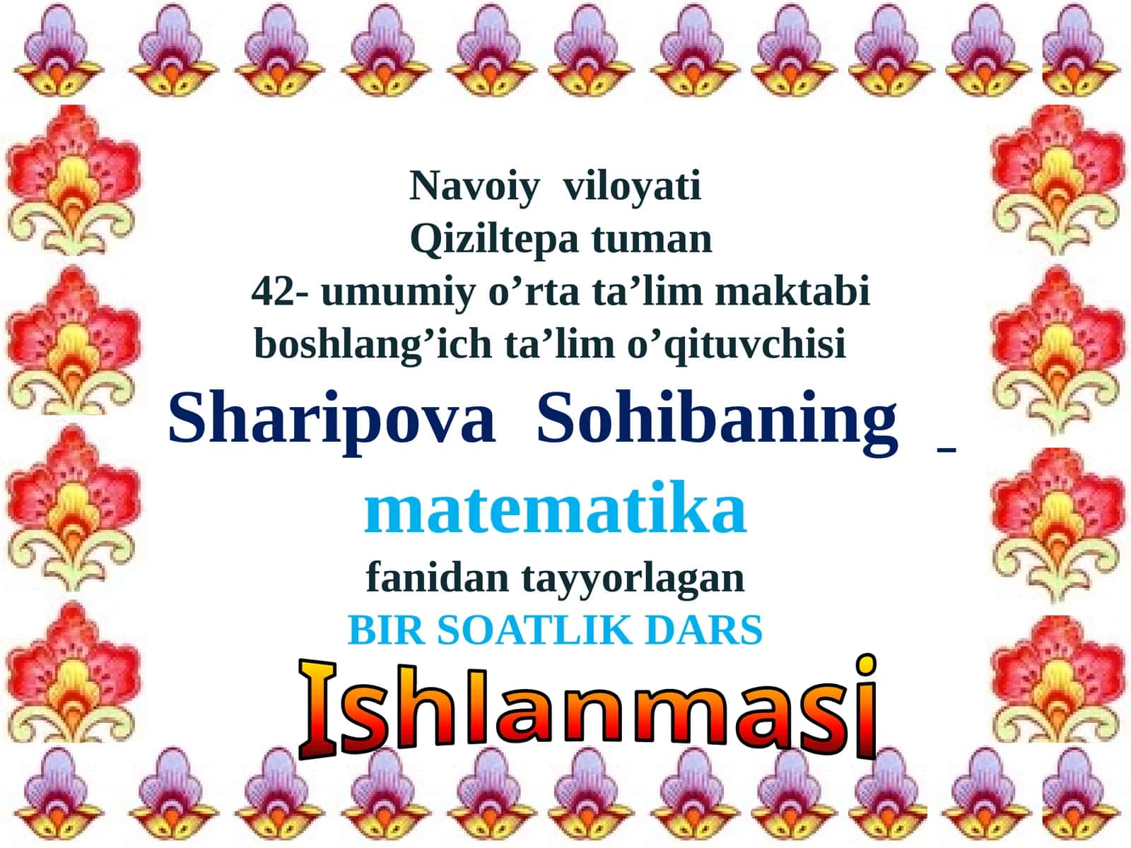 Umumiy o'chta ta'lim maktabi boshlang'ich ta'lim o'qituvchisi