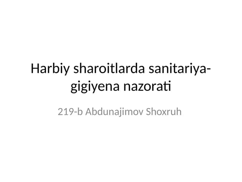Harbiy sharoitlarda sanitariya-gigiyena nazorati