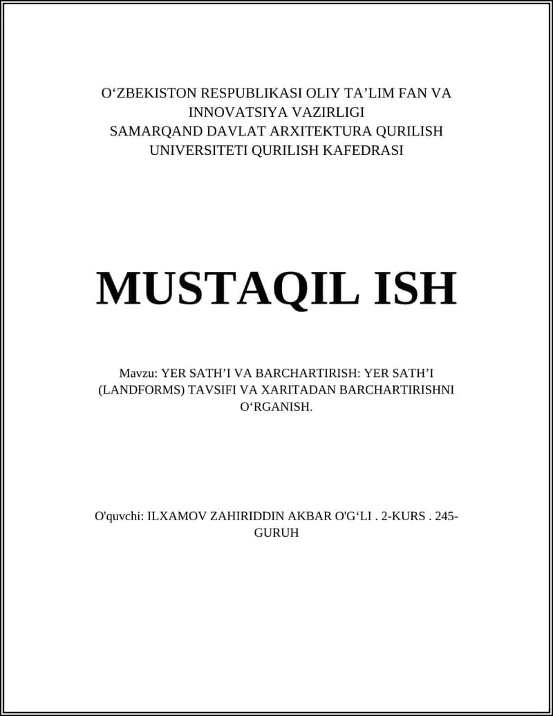 YER SATH’I VA BARCHARTIRISH: YER SATH’I (LANDFORMS) TAVSIFI VA XARITADAN BARCHARTIRISHNI O‘RGANISH