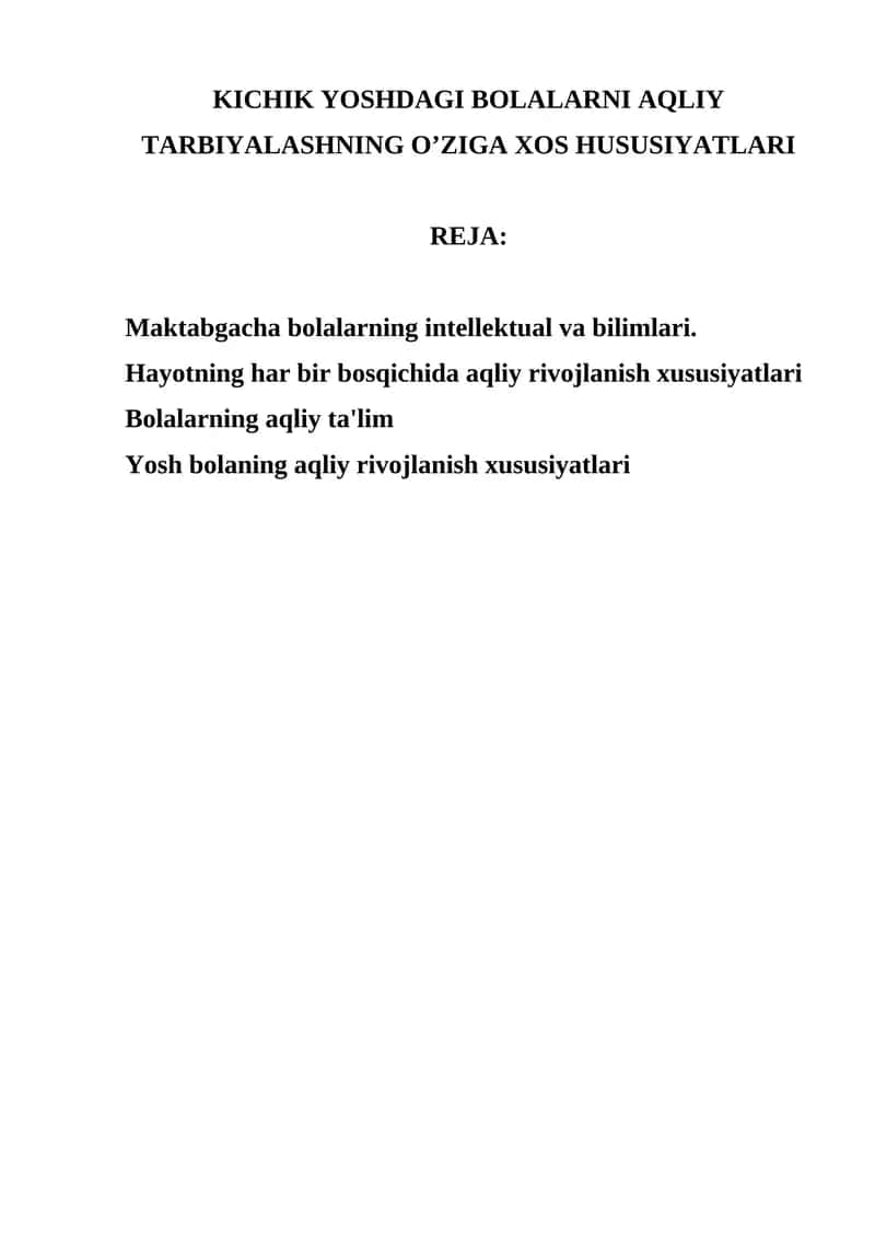 Bolalarni Aqliy Tarbiyalash