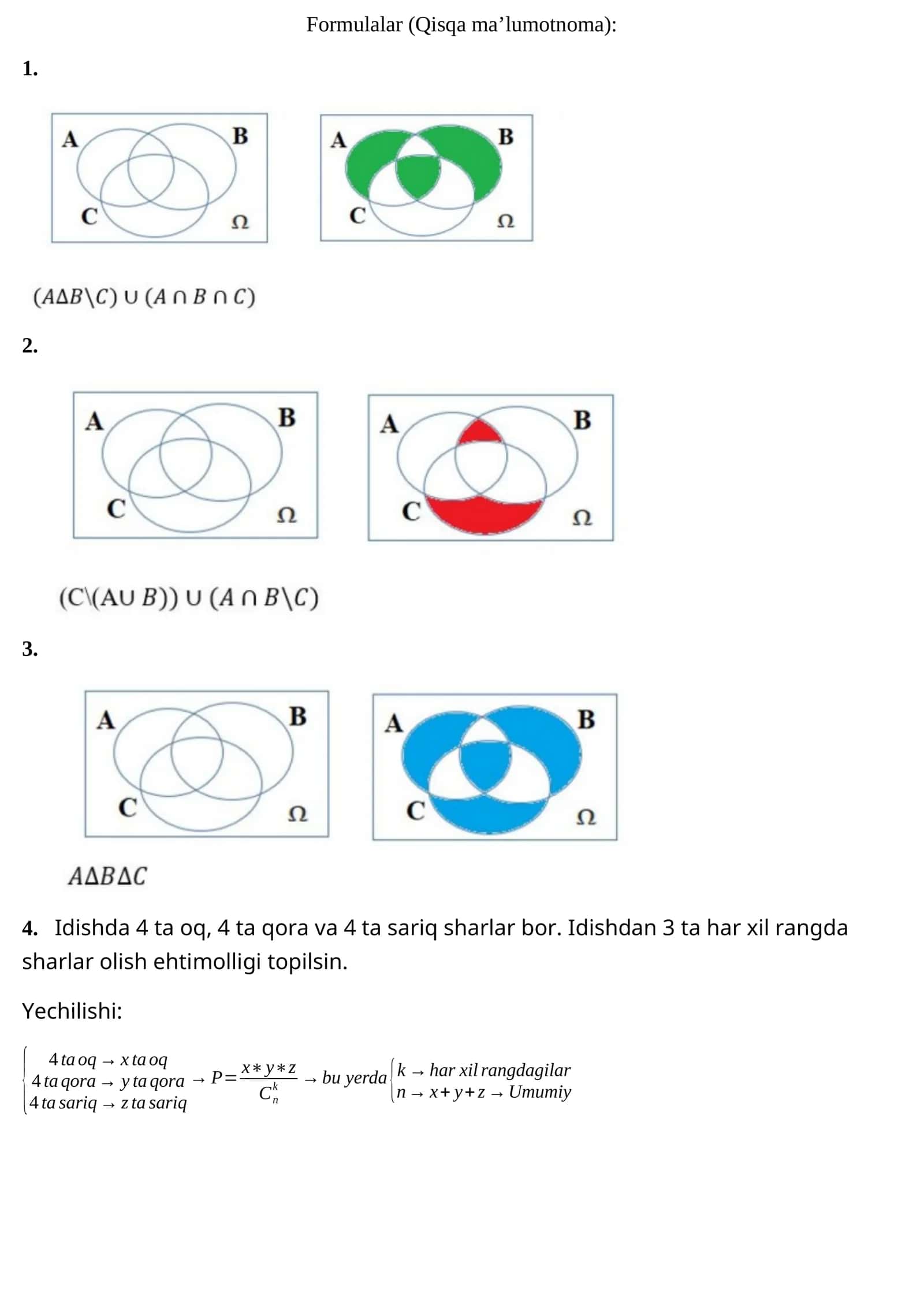Formulalar (Qisqa ma’lumotnoma)