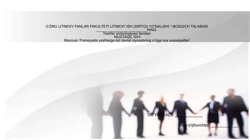 Yoshlar sotsiologiyasi fanidan MUSTAQIL ISHI