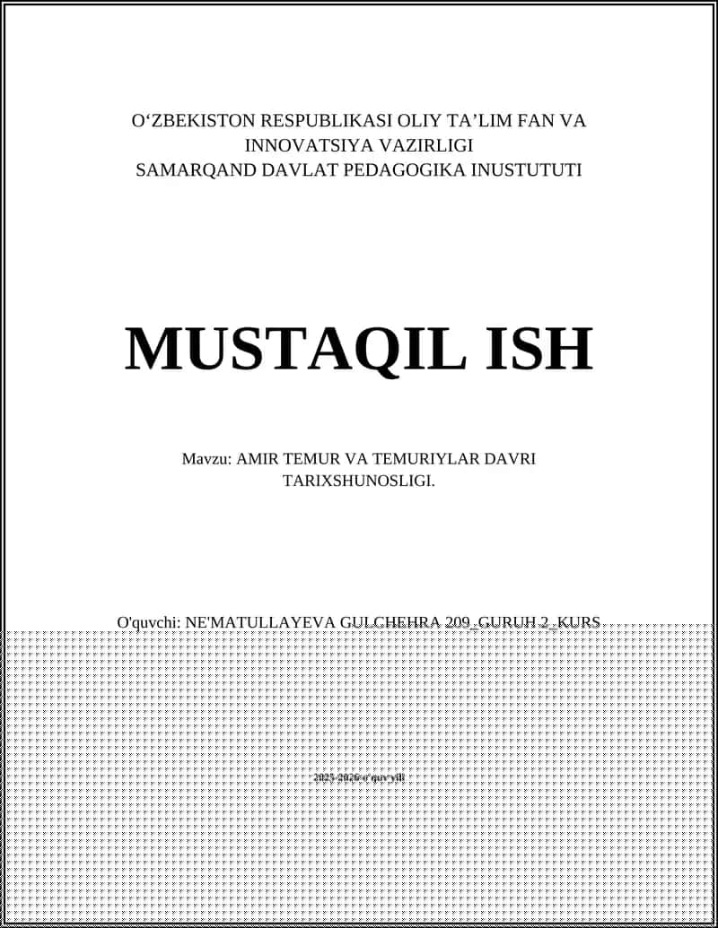 AMIR TEMUR VA TEMURIYLAR DAVRI TARIXSHUNOSLIGI