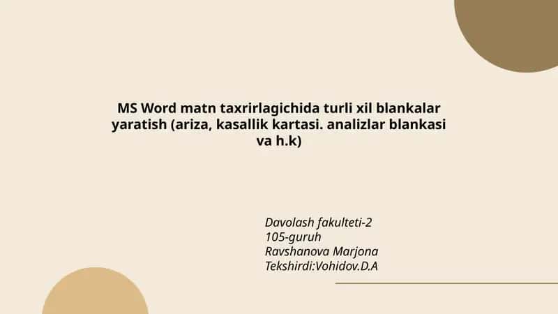 MS Word matn taxrirlagichida turli xil blankalar yaratish