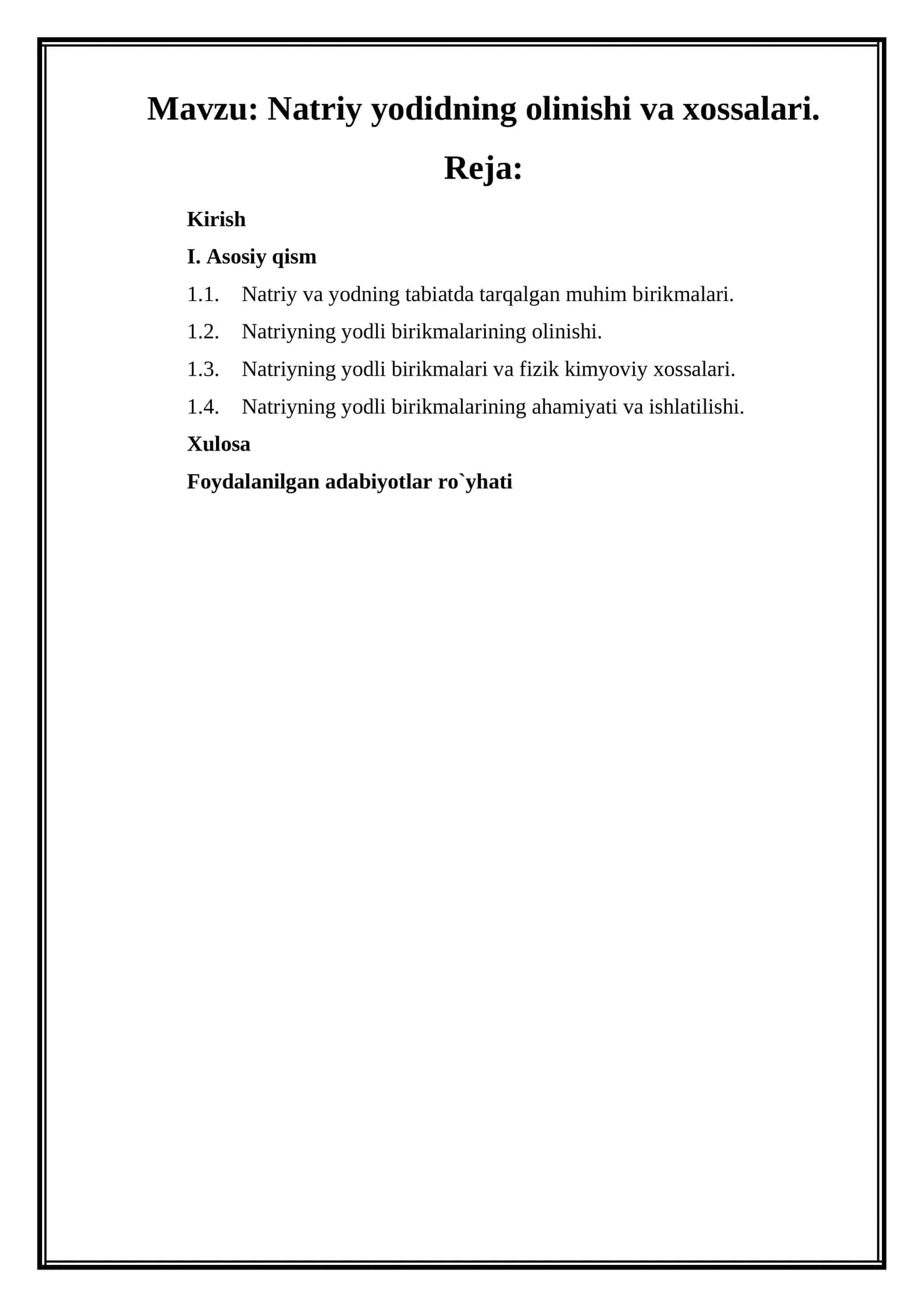 Natriy yodidning olinishi va xossalari