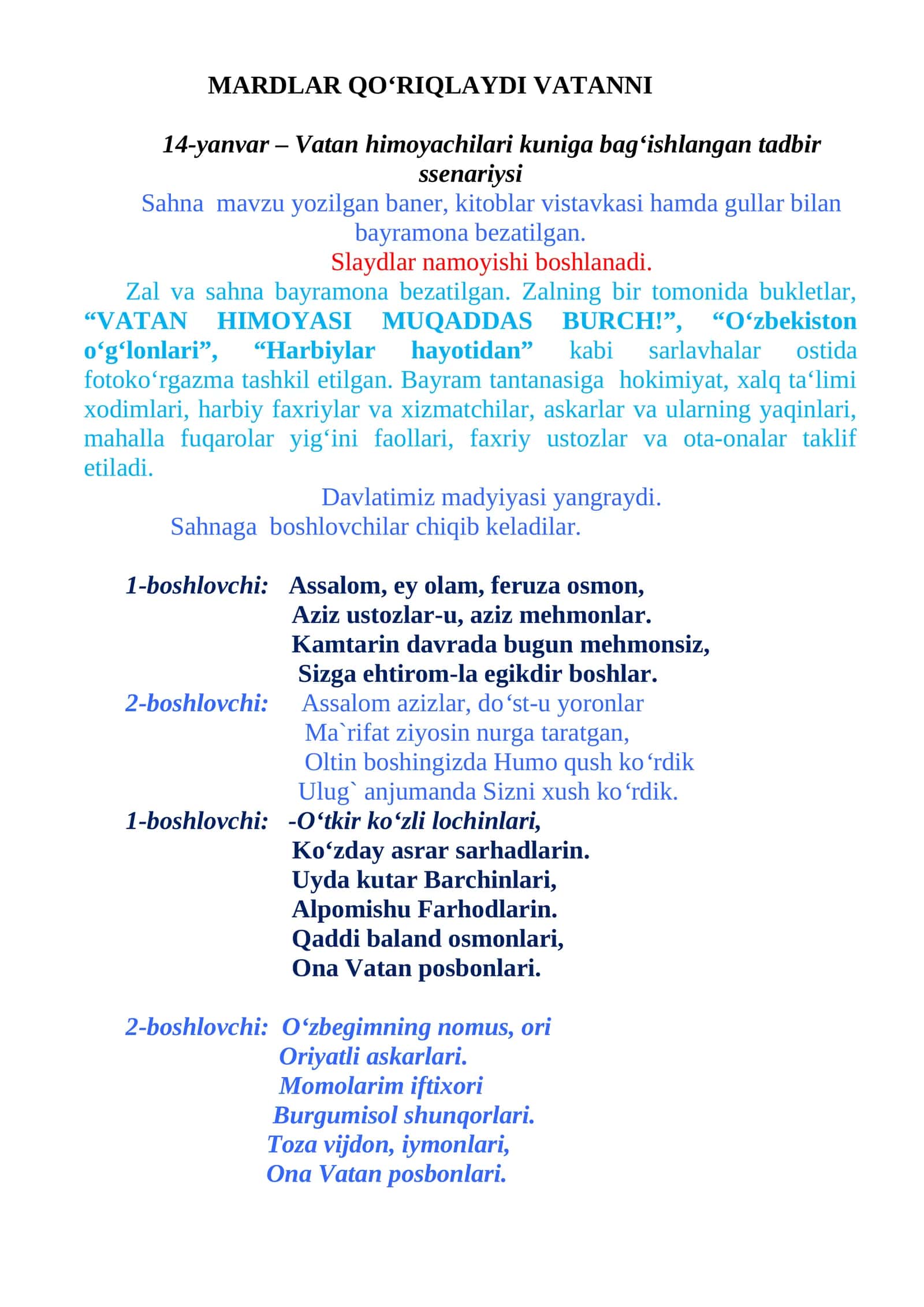 MARDLAR QO‘RIQLAYDI VATANNI