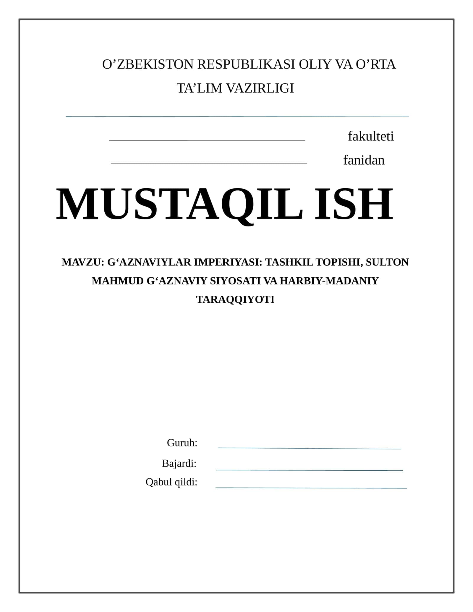 G‘AZNAVIYLAR IMPERIYASI: TASHKIL TOPISHI, SULTON MAHMUD G‘AZNAVIY SIYOSATI VA HARBIY-MADANIY TARAQQIYOTI