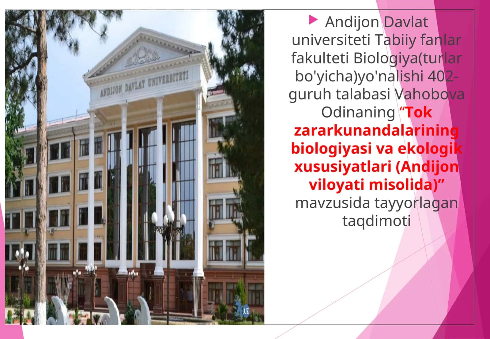 Tok zararkunandalarining biologiyasi va ekologik xususiyatlari