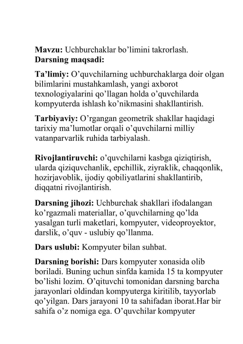 kichik sinflar uchun dars otish qollanmasi