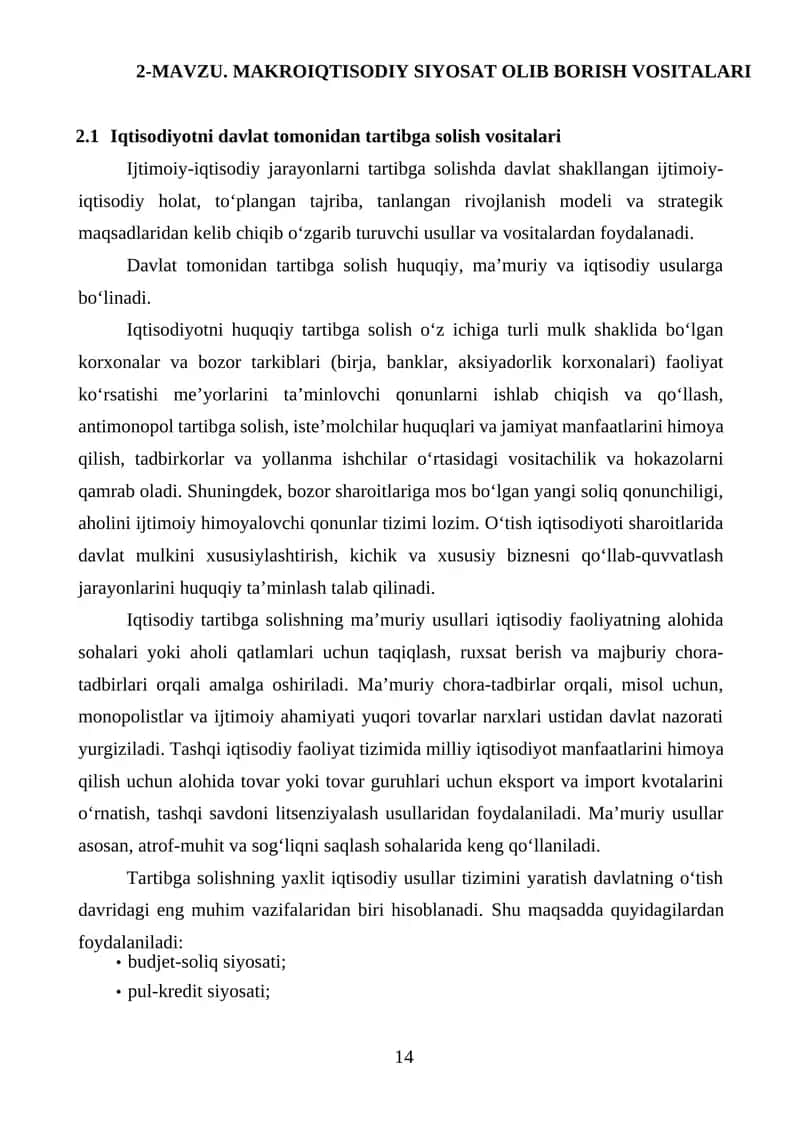 MAKROIQTISODIY SIYOSAT OLIB BORISH VOSITALARI
